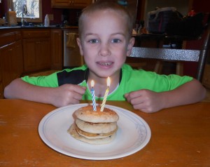 Birthday breakfast was chocolate chip pancakes!