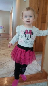 Allison on her birthday in her new Minnie outfit