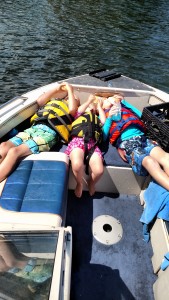 Kids having boat picnic