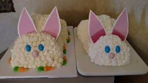 Bunny cakes!!! Carrot with cream cheese frosting on the left and white on the right