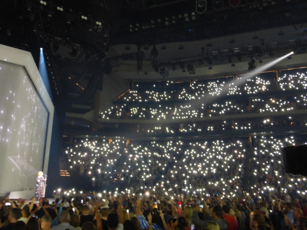 During "Make You Feel My Love" she had us turn on our cell phone lights..."torches" as she called them! :) She had started the song once, then stopped the band and told us she had forgotten to tell us to turn them on...that it's her favorite part! It was beautiful!